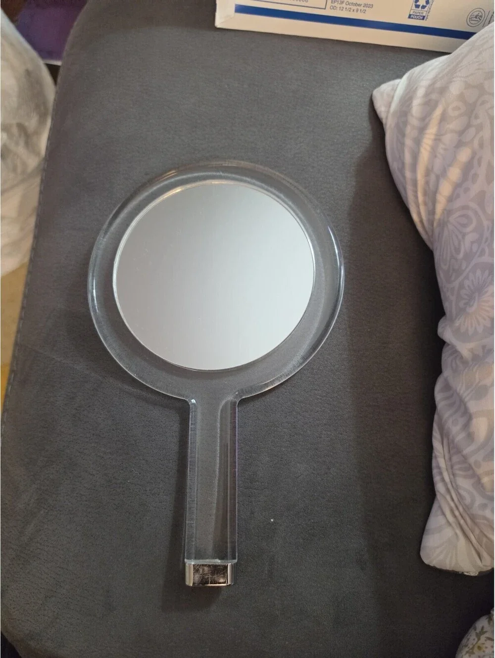 Vintage 50s Clear Lucite Acrylic Double Sided  Boudoir Vanity Mirror.silver Tip